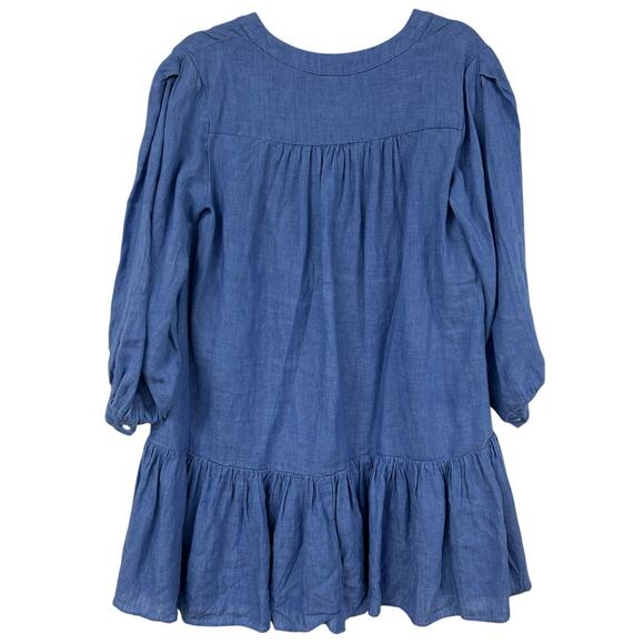 Pomander Place Lake Blue Linen Blend Split Neck Frankie Dress Womens Small - Picture 5 of 5